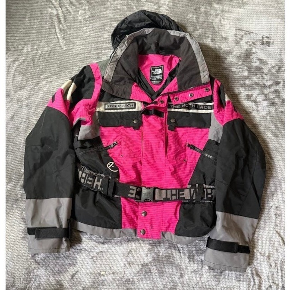 The North Face Steep Tech Jacket Womens Medium Pink Black Grey Ski Shell Vtg